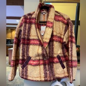 Knox Rose Burgundy Plaid Soft Sweater Overcoat- Size XS plaid Sherpa